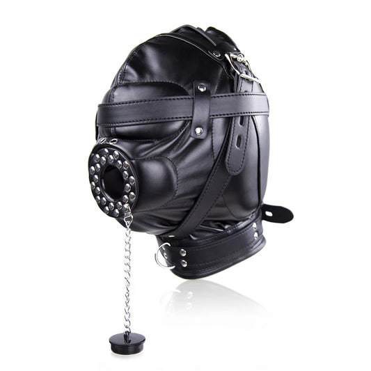 PU Leather Lockable Hood Mask