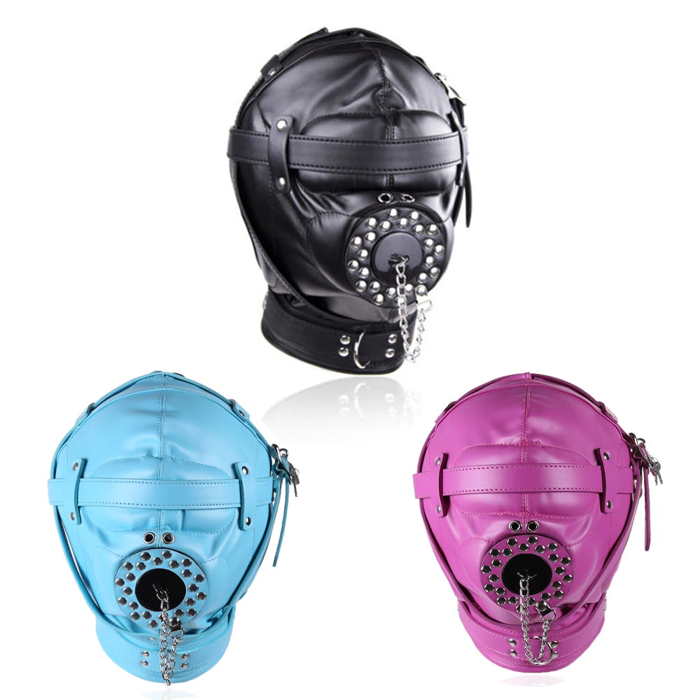 PU Leather Lockable Hood Mask