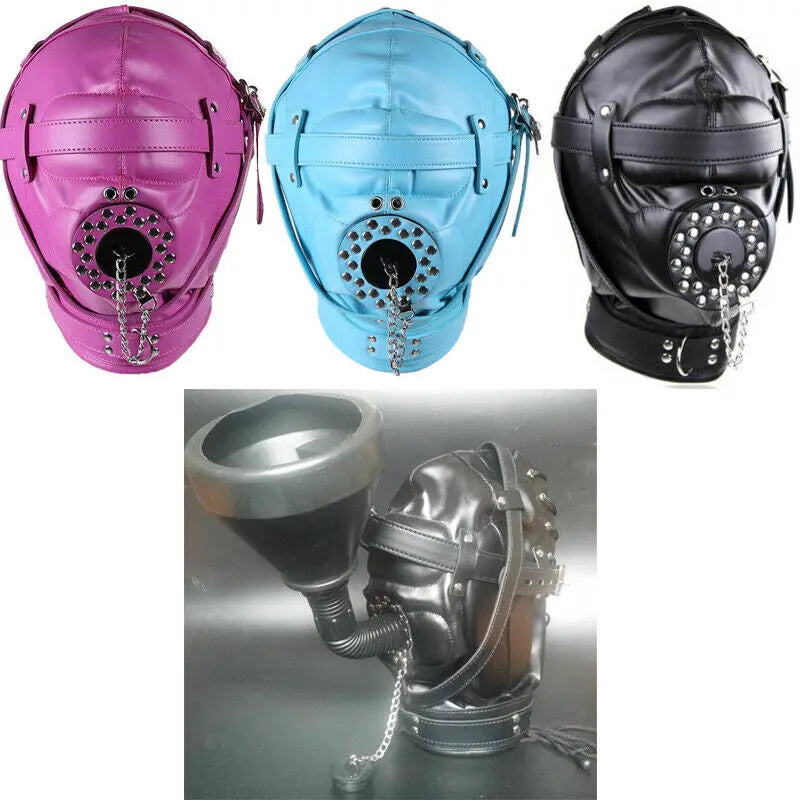 PU Leather Lockable Hood Mask